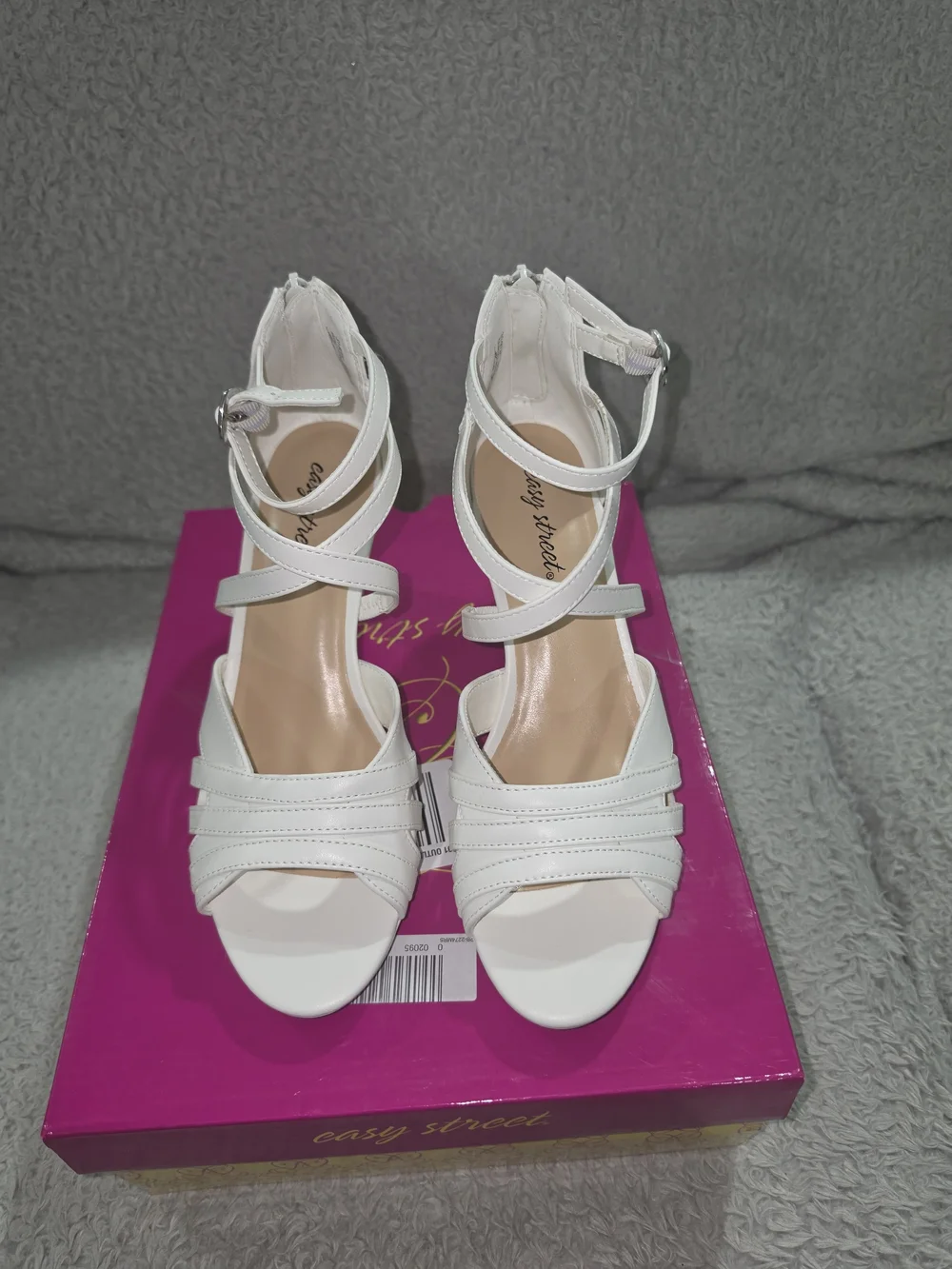 easy street White Strappy Ankle-Wrap Heeled Sandals